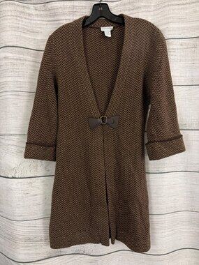 Soft Surroundings Brown Herringbone Wool Blend Cardigan Size S